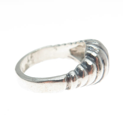925 Sterling Silver Vintage Modernist Ribbed Dome Oxidized Ring Size 7