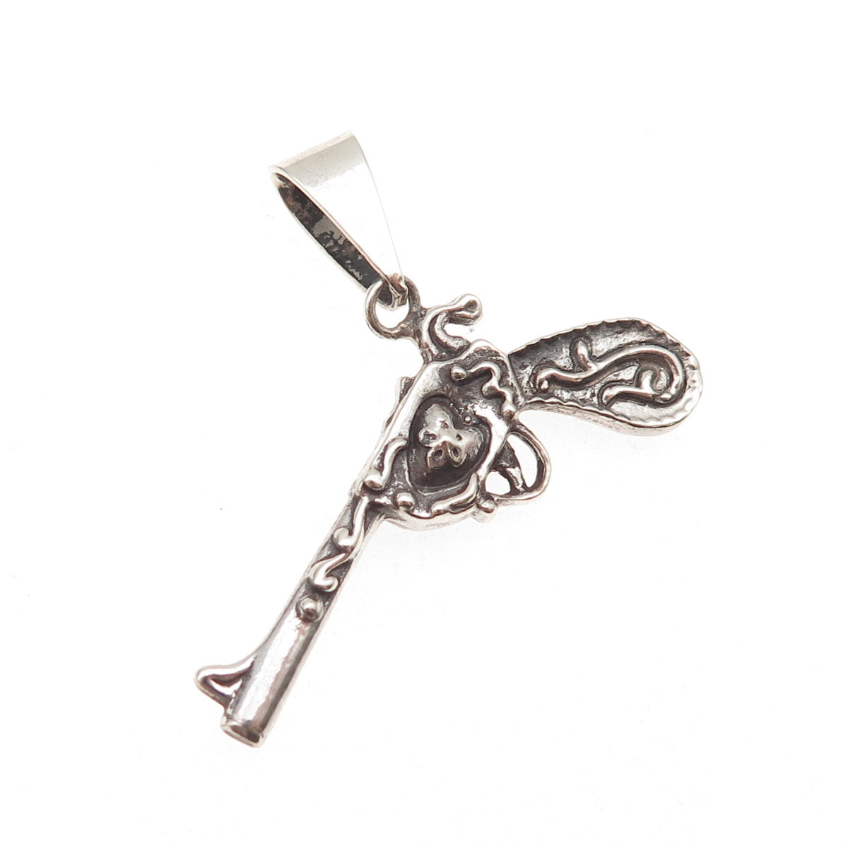 925 Sterling Silver Vintage Revolver Oxidized Charm Pendant