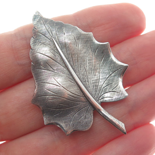 BEAU 925 Sterling Silver Vintage Oak Leaf Oxidized Pin Brooch