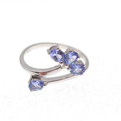 925 Sterling Silver Real Oval-Cut Tanzanite Bypass Ring Size 7.5