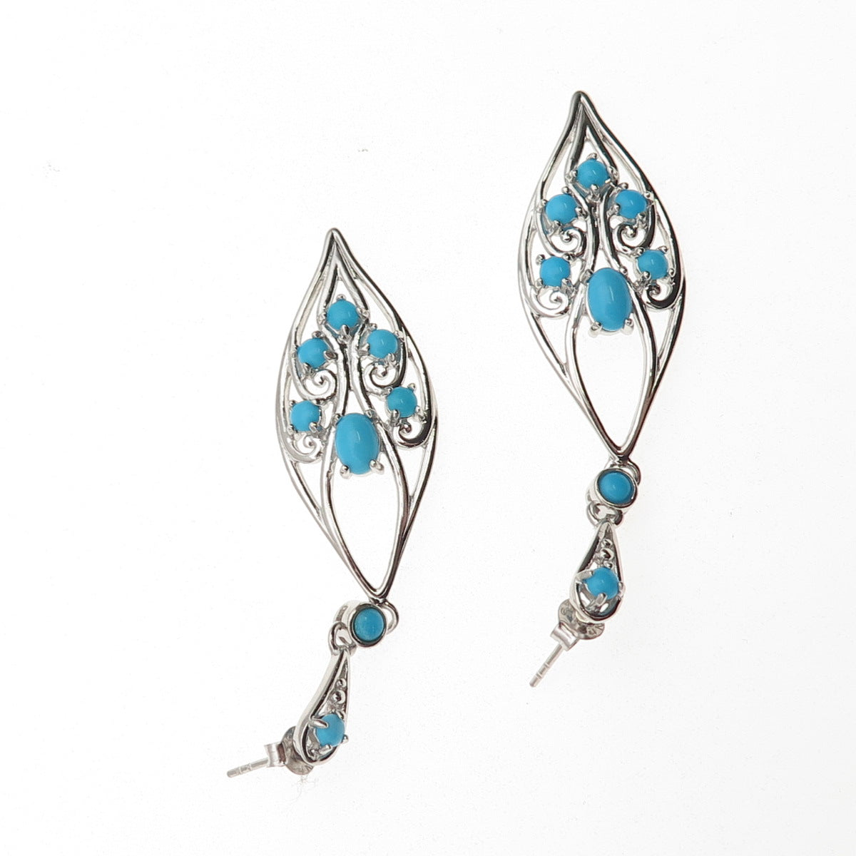 Chapal Zenray 925 Sterling Silver Real Turquoise Floral Dangle Earrings