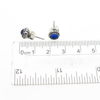 925 Sterling Silver Blue Glass Oxidized Stud Earrings