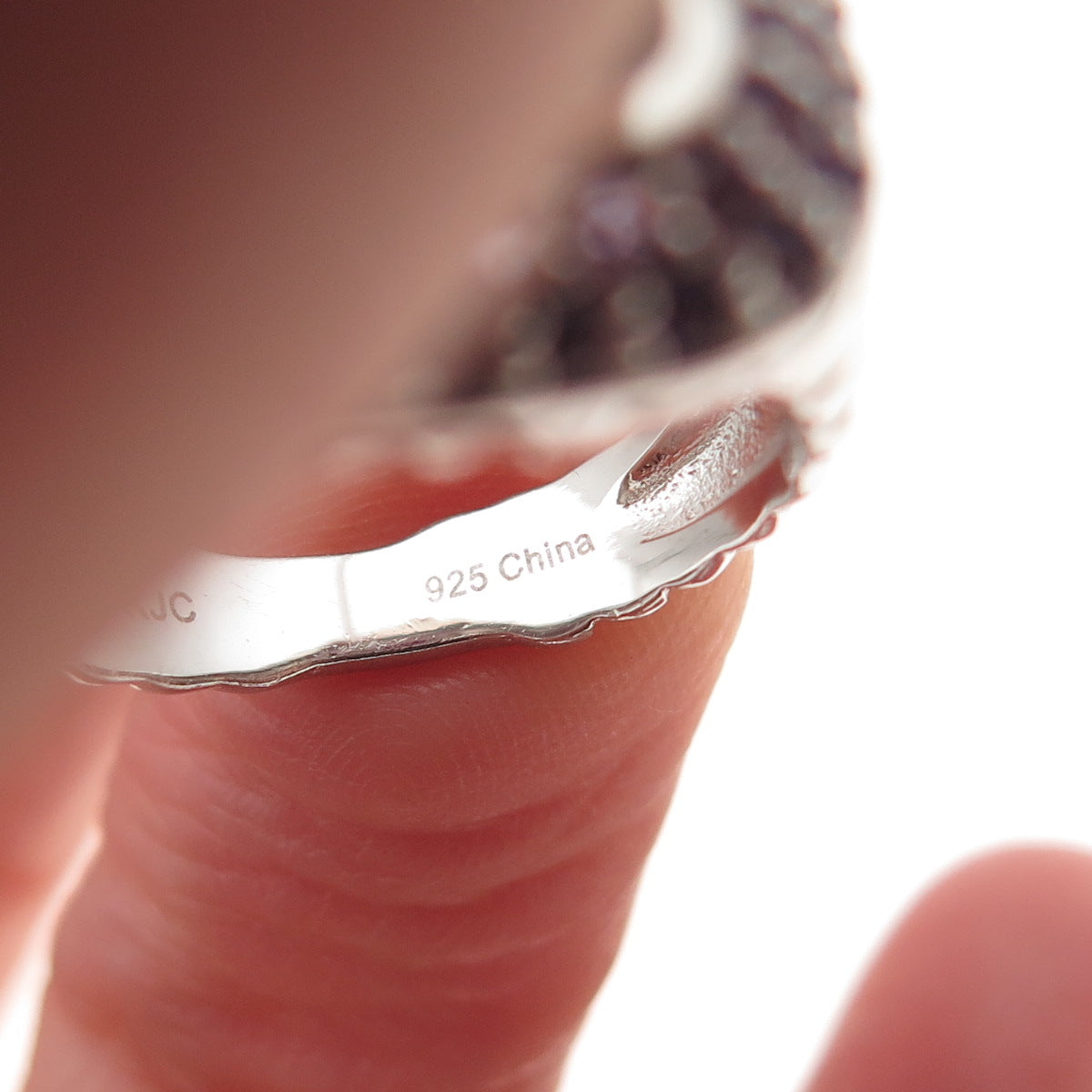 925 Sterling Silver Vintage Real Amethyst Modernist Ring Size 7.25