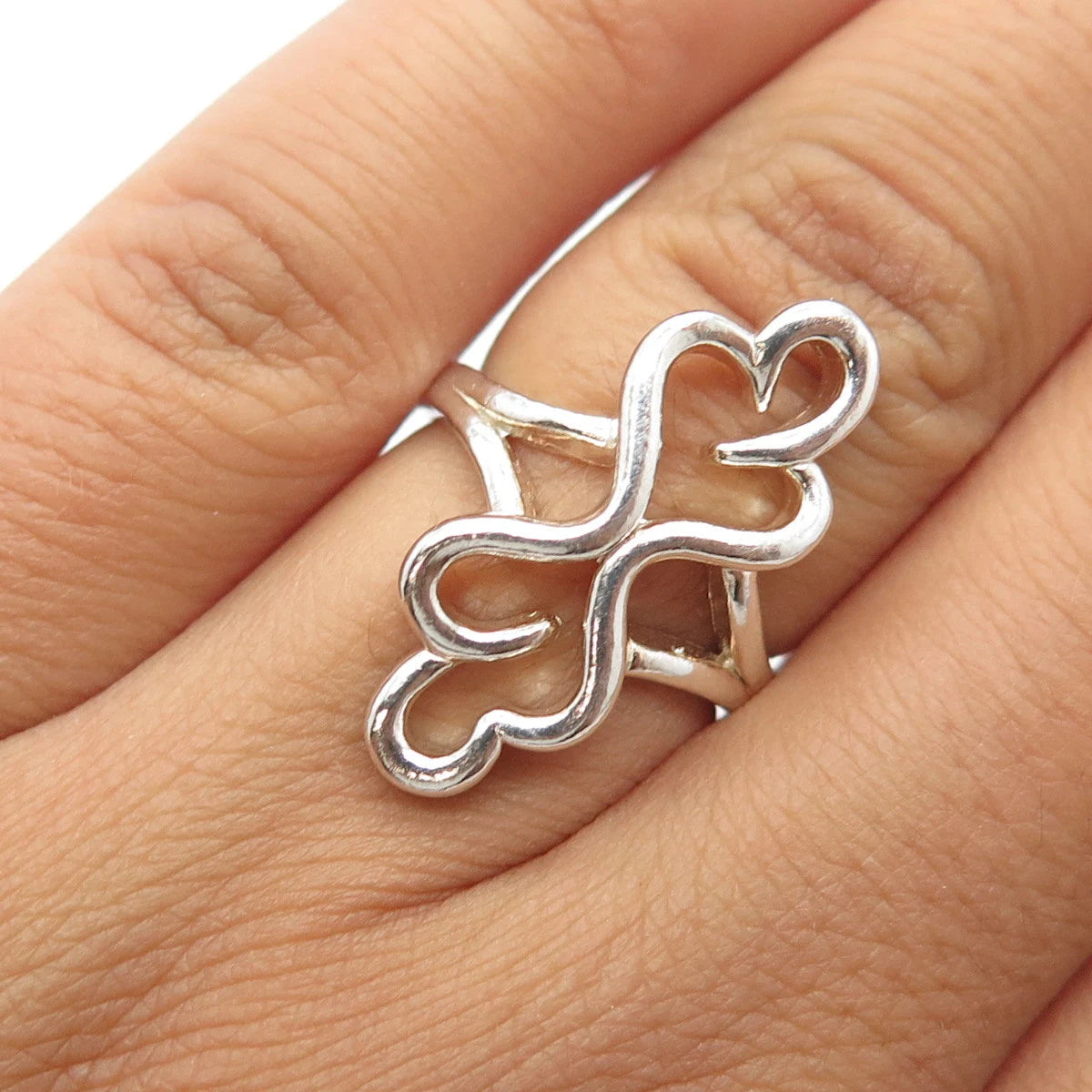 925 Sterling Silver Vintage Swirl Cocktail Ring Size 5.5