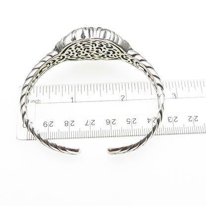 925 Sterling Vintage Real Black Spinel Lion Oxidized Adjustable Bracelet 7.25"