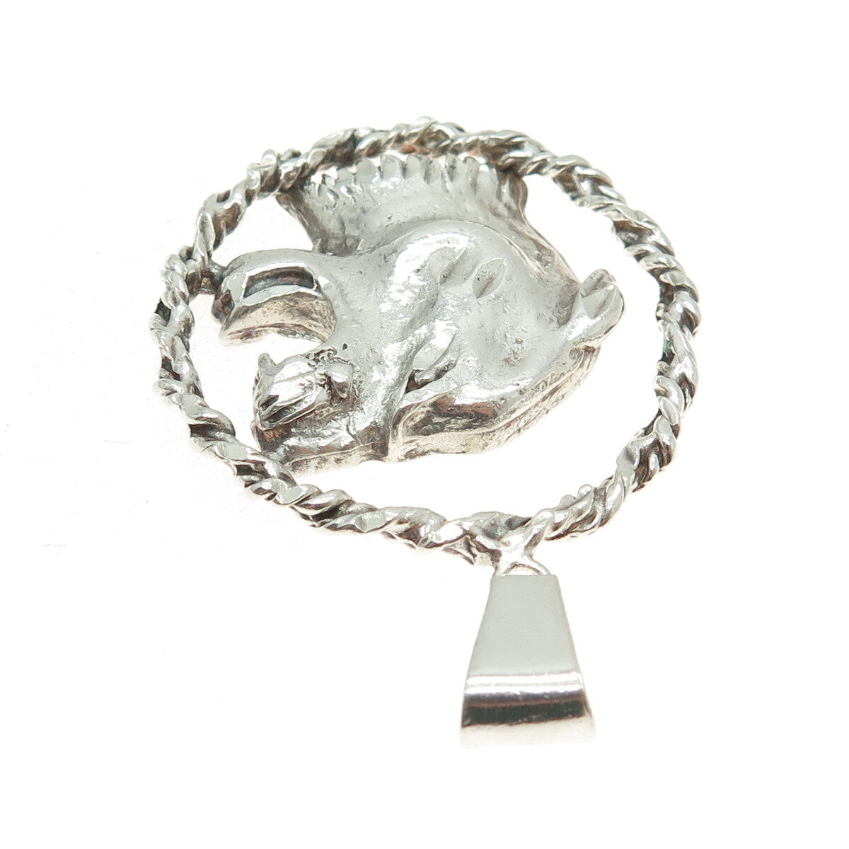 925 Sterling Silver Vintage Roaring Tiger Circle Pendant