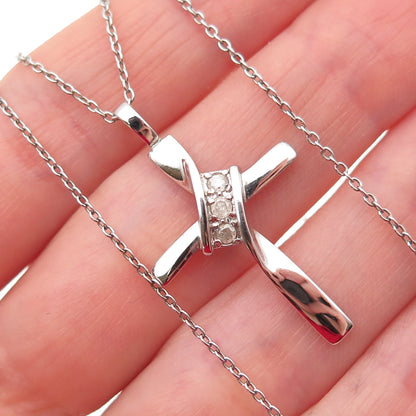 Charles Winston 925 Sterling Silver Real Diamond Cross Cable Chain Necklace 18"