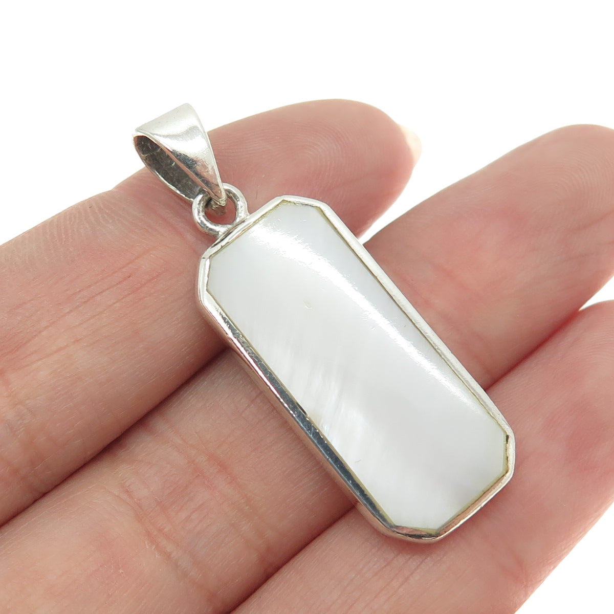 925 Sterling Silver Vintage Real Mother-of-Pearl Modernist Pendant