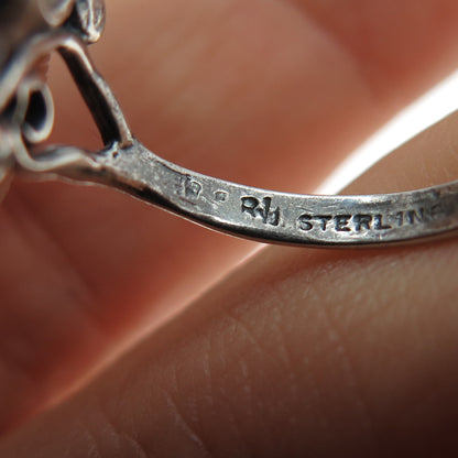 925 Sterling Silver Vintage Swirl Beaded Oxidized Ring Size 6.75