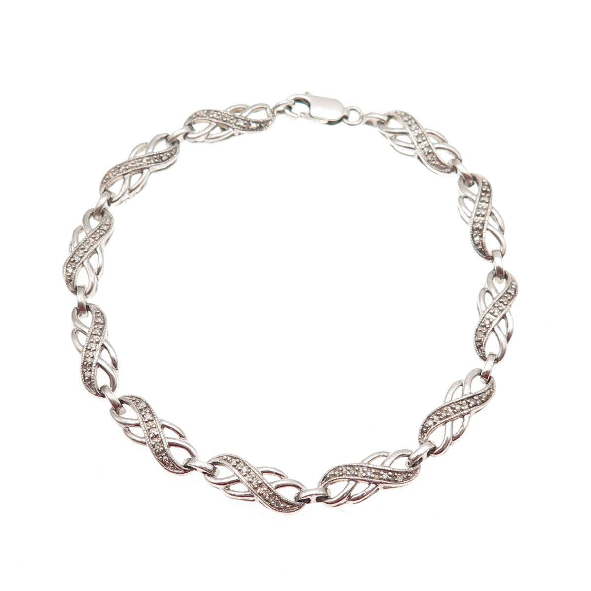 925 Sterling Silver Real Round-Cut Diamond Infinity Link Bracelet 7"