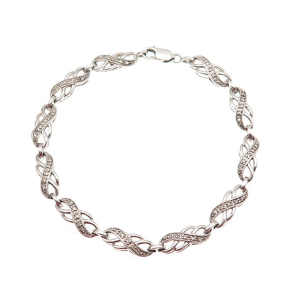 925 Sterling Silver Real Round-Cut Diamond Infinity Link Bracelet 7"