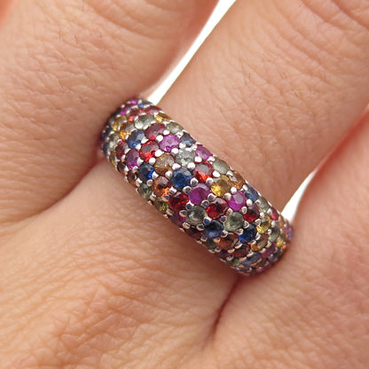 EFFY 925 Sterling Silver Real Round-Cut Multi-Color Sapphire Ring Size 9.25