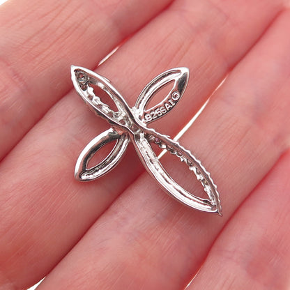 925 Sterling Silver Round-Cut C Z Floral Cross Slide Charm Pendant