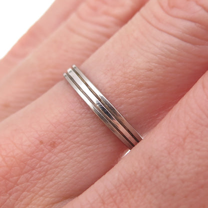 Charles Winston 925 Sterling Silver Vintage Lined Oxidized Band Ring Size 7