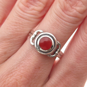 925 Sterling Silver Vintage Real Carnelian Modernist Oxidized Ring Size 7
