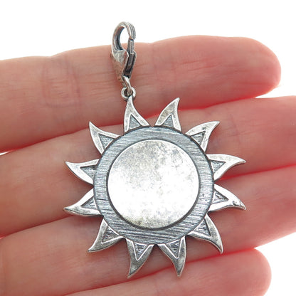 925 Sterling Silver Vintage Sun Face Oxidized Charm Pendant