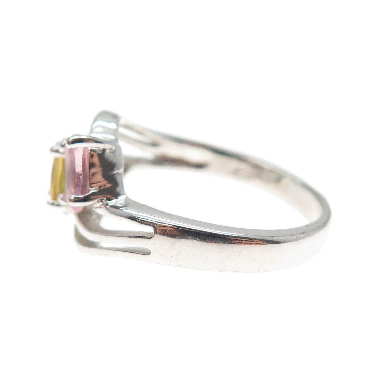 925 Sterling Silver Oval-Cut Multi-Color C Z Wavy Ring Size 7.25