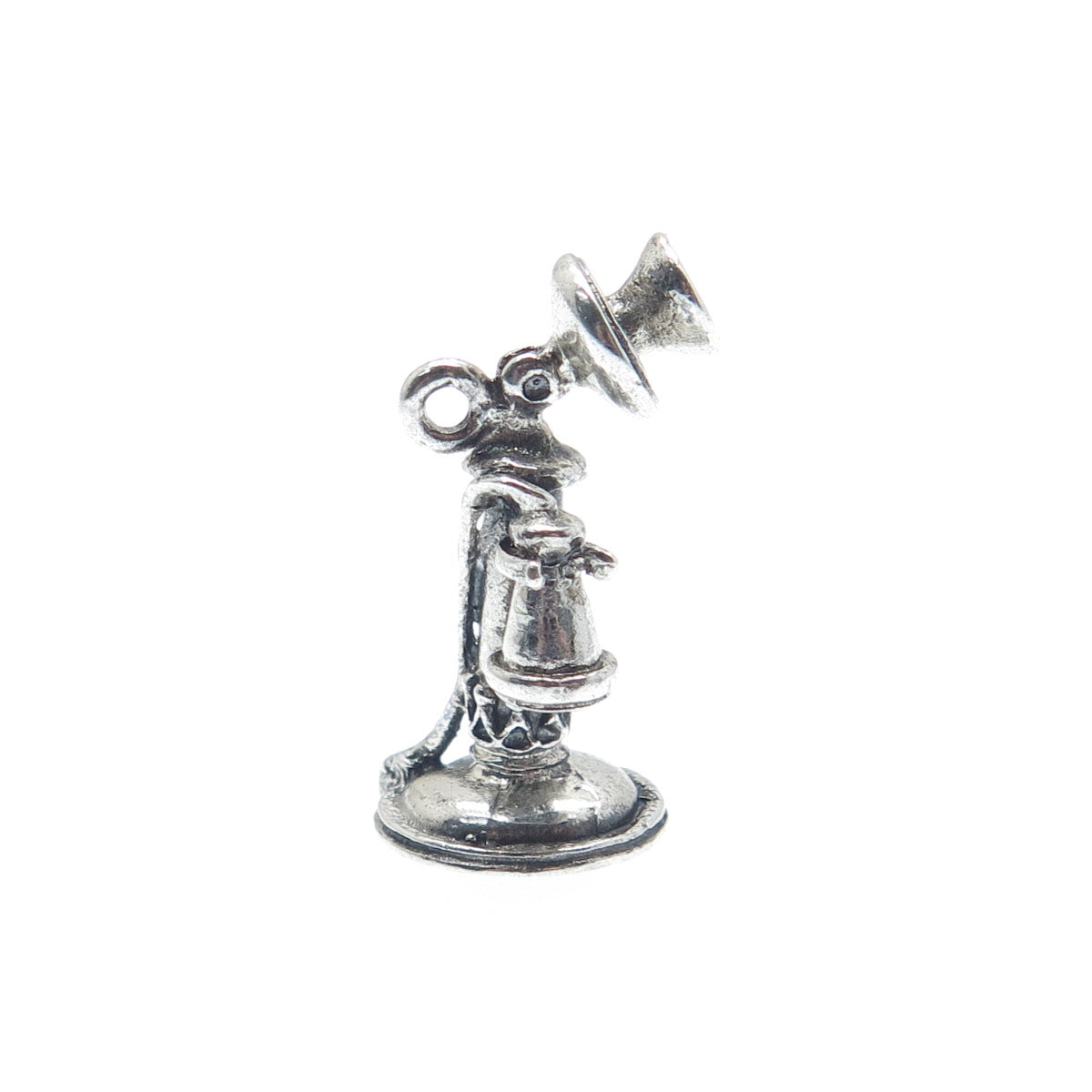 BEAU 925 Sterling Silver Vintage Retro Candlestick Phone 3D Charm Pendant