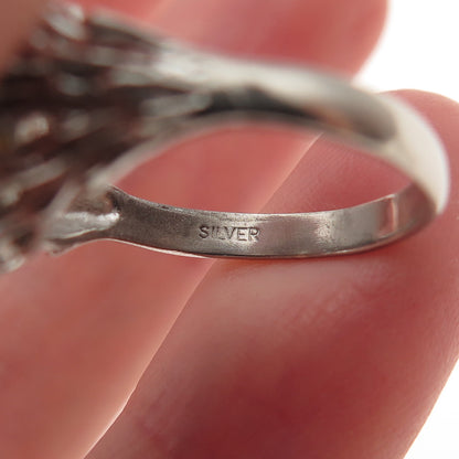 925 Sterling Silver Antique Art Deco Real Akoya Pearl Oxidized Ring Size 5.5