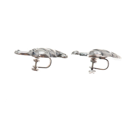 925 Sterling Silver Vintage Mexico Floral Leaf Oxidized Screw Back Earrings