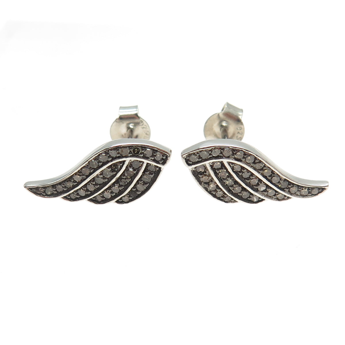 925 Sterling Silver Real Round-Cut Cognac Diamond Angel Wing Earrings