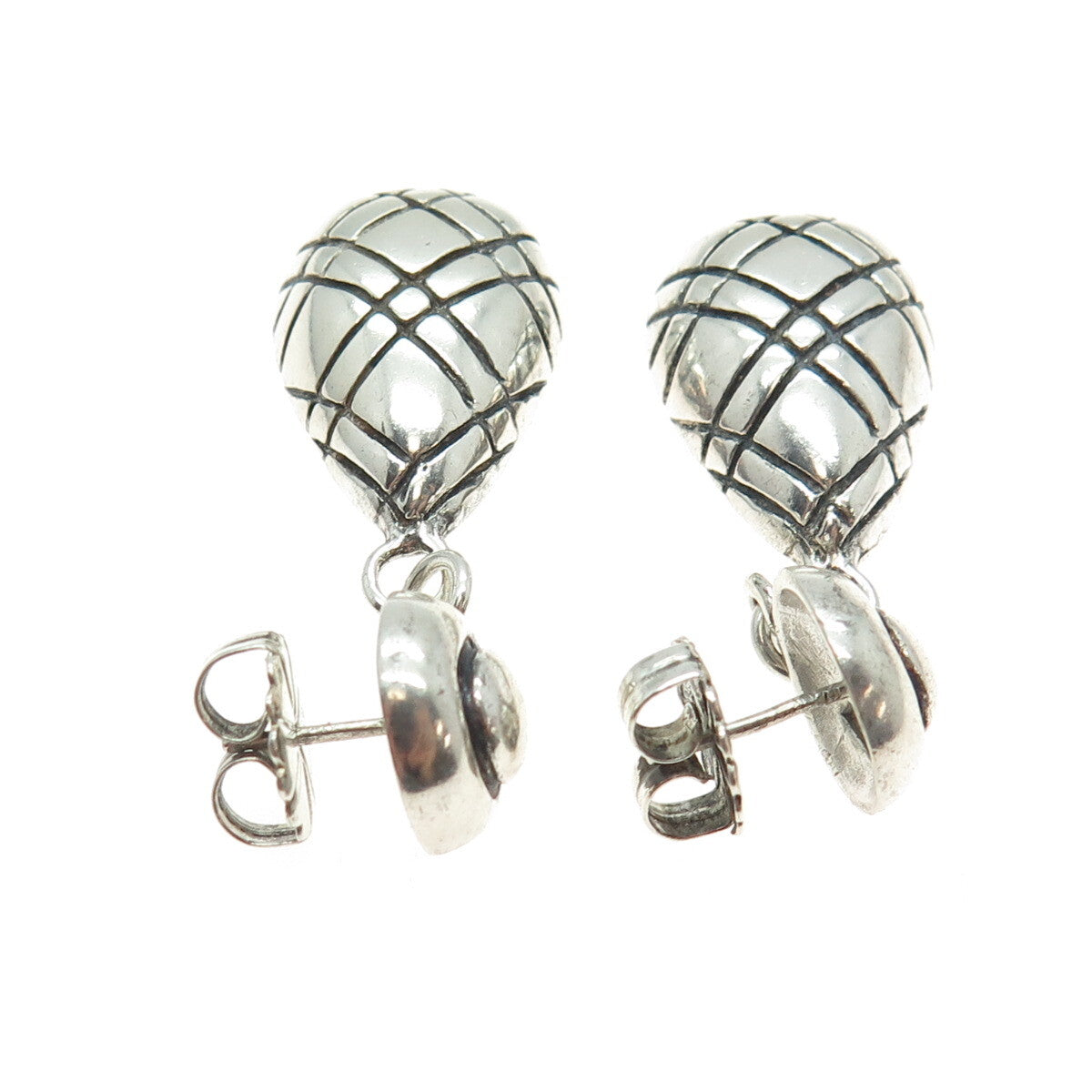 925 Sterling Silver Vintage Modernist Teardrop Oxidized Dangle Earrings