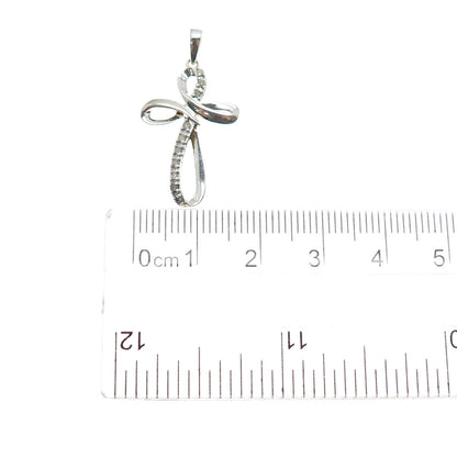 CHARLES WINSTON 925 Sterling Silver Real Round-Cut Diamond Cross Charm Pendant