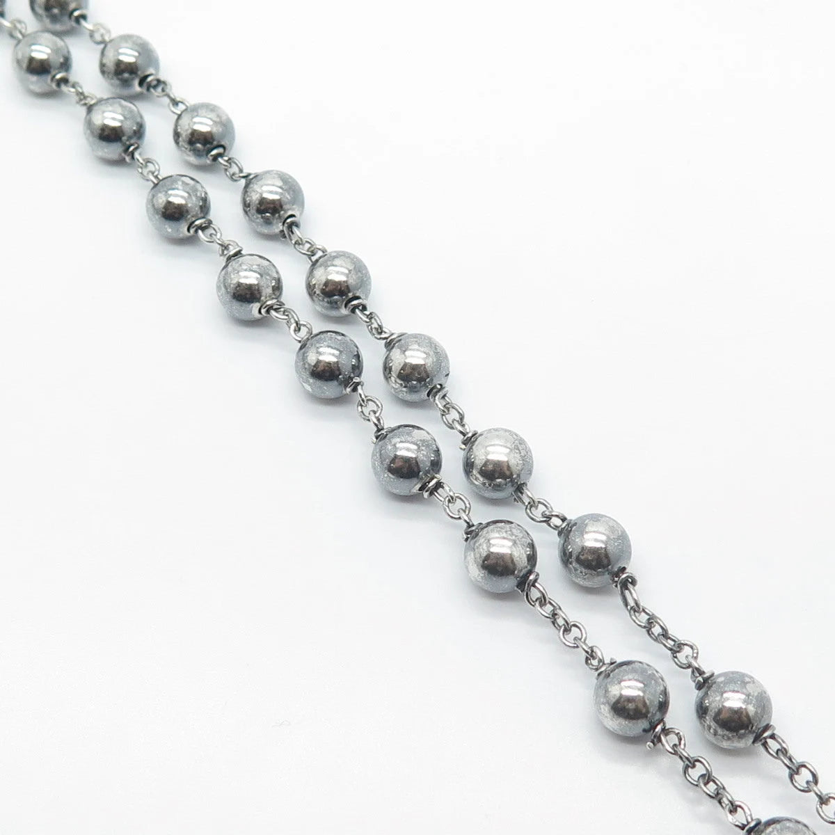 925 Sterling Silver Vintage Religious Theme Cross Ball Chain Necklace 28"