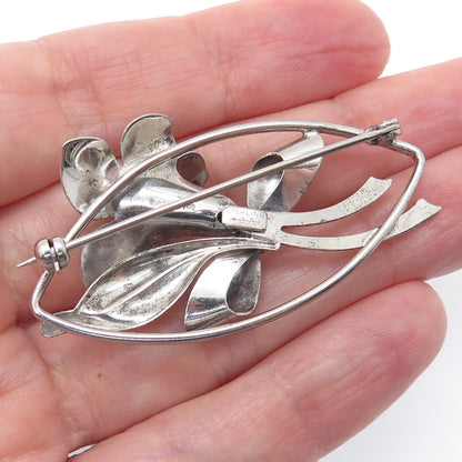 CARL ART 925 Sterling Silver Antique Art Deco Flower Oxidized Pin Brooch