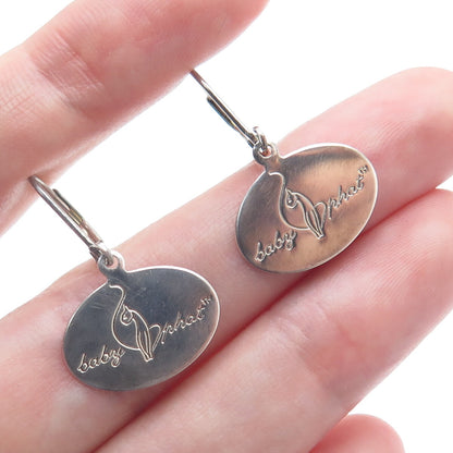 BABY PHAT 925 Sterling Silver Vintage Cat Logo Dangle Earrings