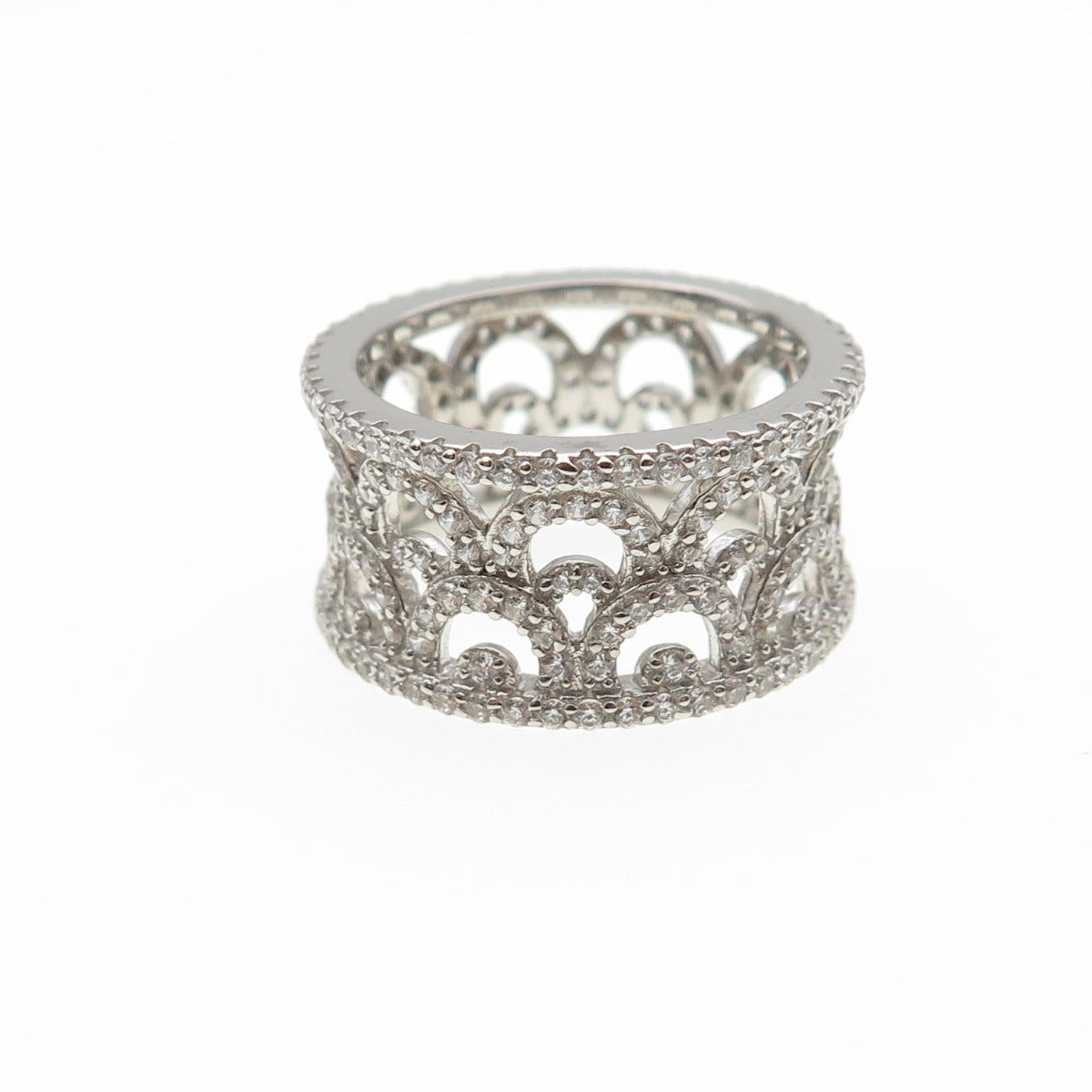925 Sterling Silver Round-Cut C Z Ornate Band Ring Size 6.25