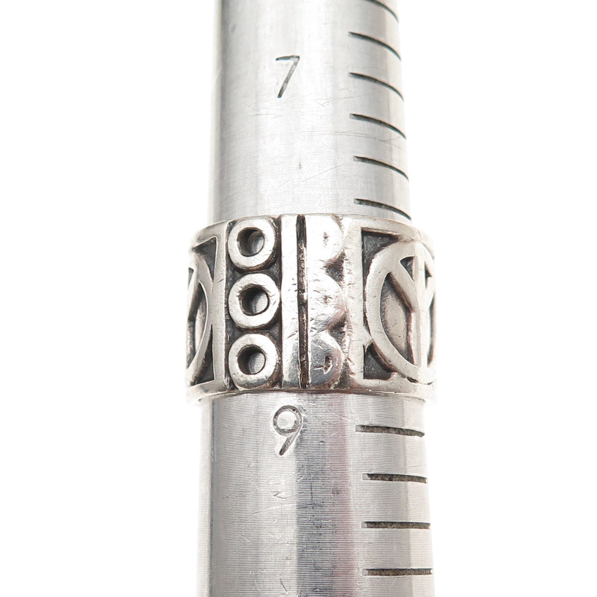 925 Sterling Silver Vintage Peace Symbol Oxidized Wide Band Ring Size 8.75
