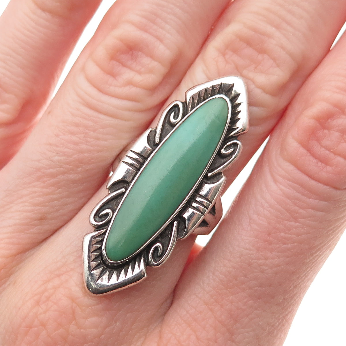 Bell Trading Post Old Pawn 925 Sterling Silver Vintage Turquoise Ring Size 7.25