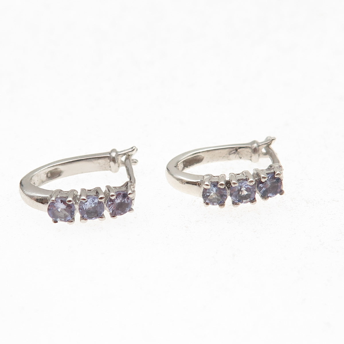 Chuck Clemency 925 Sterling Silver Real Round-Cut Iolite Earrings