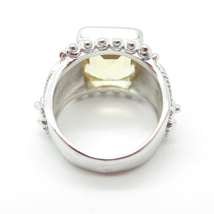 925 Sterling Silver Real Emerald-Cut Citrine Swirl Ring Size 6