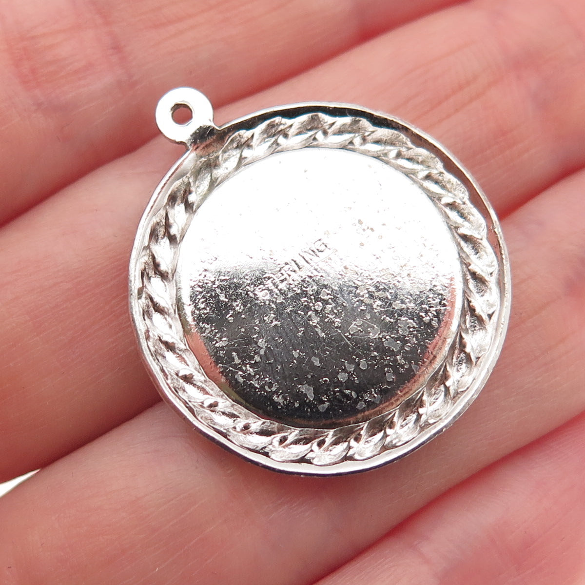 925 Sterling Silver Vintage Pink Rhinestone Confirmation Charm Pendant