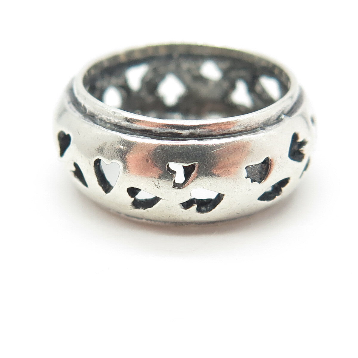925 Sterling Silver Vintage Spade & Heart Playing Cards Band Ring Size 6.5