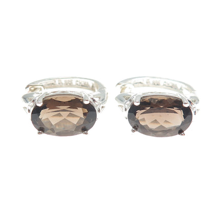 ROSS SIMONS 925 Sterling Silver Vintage Real Smoky Quartz Hoop Earrings