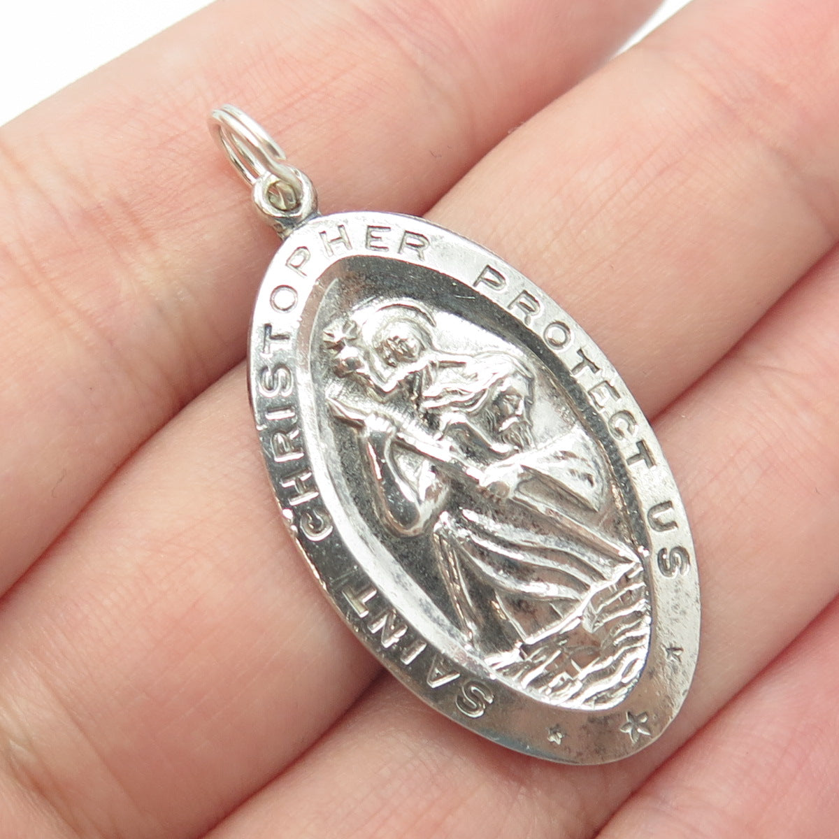 CHAPEL 925 Sterling Silver Vintage Saint Christopher Medal Religious Pendant