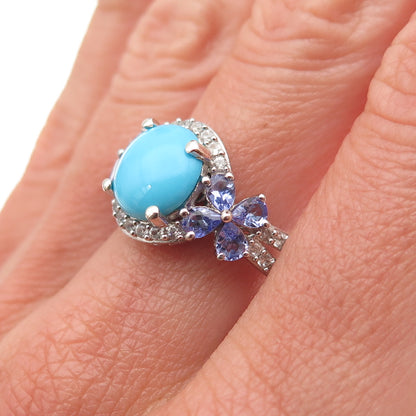 Chuck Clemency 925 Sterling Silver Real Turquoise Tanzanite Topaz Ring Size 8.25