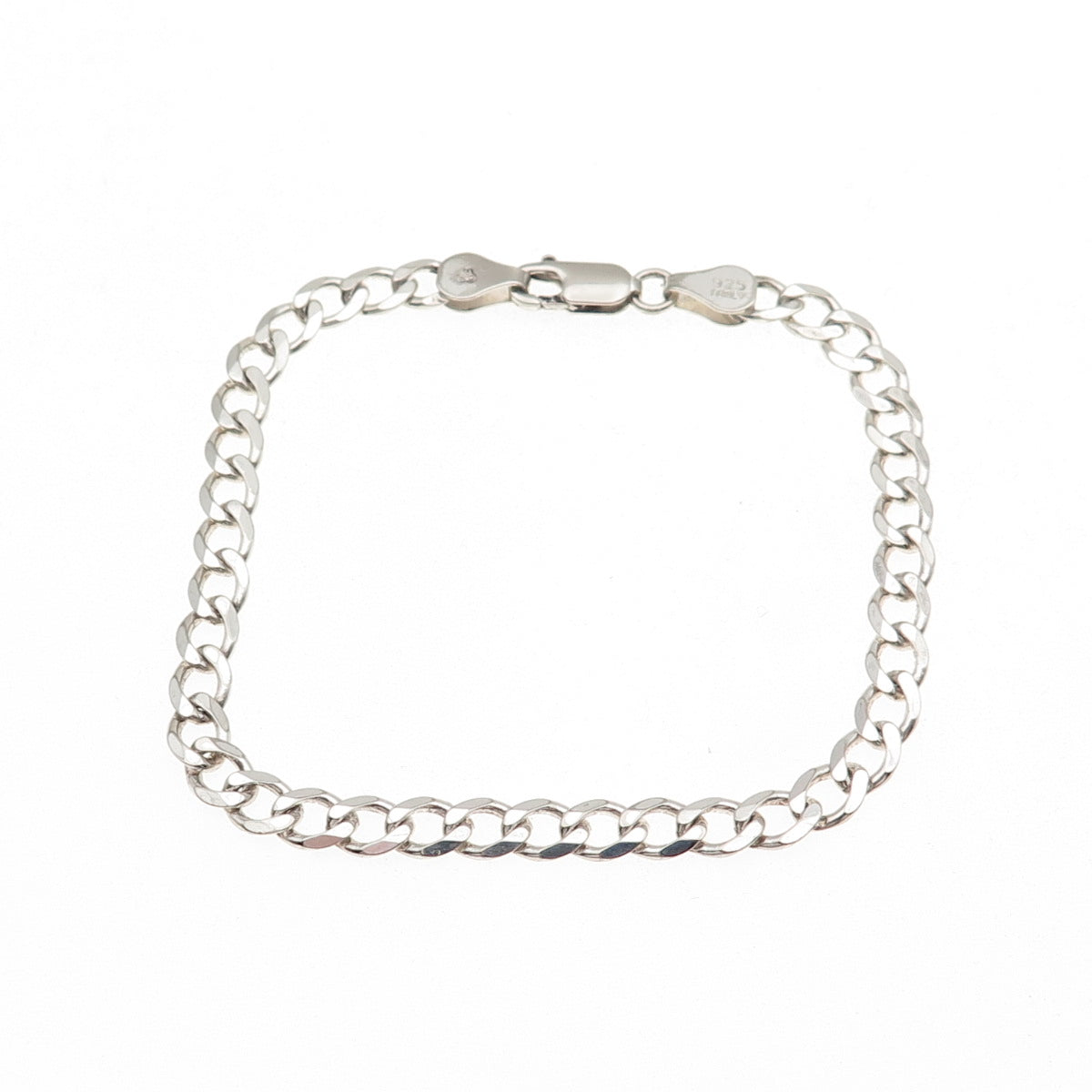 925 Sterling Silver Vintage Italy Curb Link Bracelet 7.5"