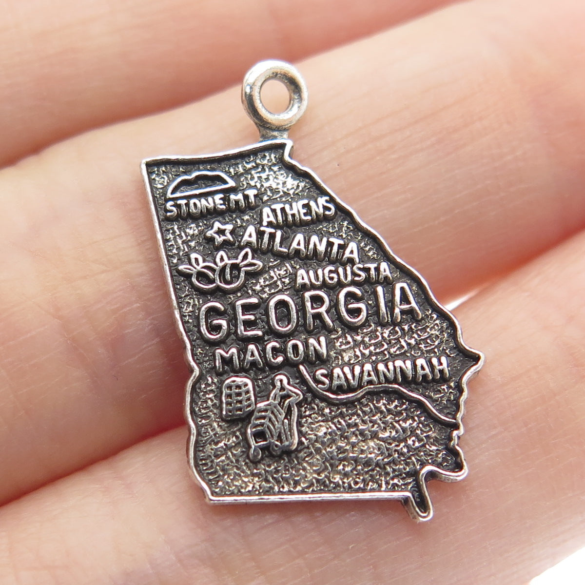 FRENCH & FRANKLIN 925 Sterling Silver Vintage Georgia State Map Charm Pendant