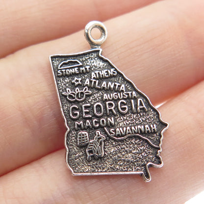 FRENCH & FRANKLIN 925 Sterling Silver Vintage Georgia State Map Charm Pendant