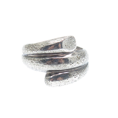 925 Sterling Silver Vintage Modernist Bypass Oxidized Ring Size 6.25