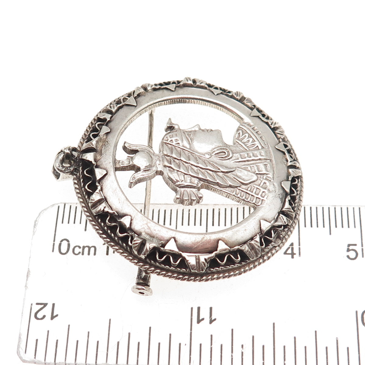 800 Silver Vintage Egyptian Hathor Goddess Oxidized Pin Brooch / Pendant