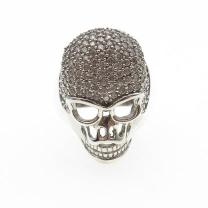 925 Sterling Silver Round-Cut C Z Skull Biker Ring Size 8.25