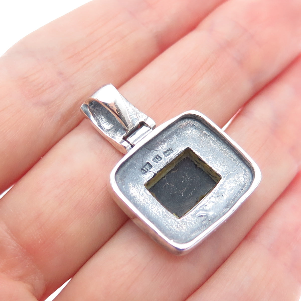 ATI ANNIKA WITT 925 Sterling Silver Vintage Real Black Onyx Oxidized Pendant
