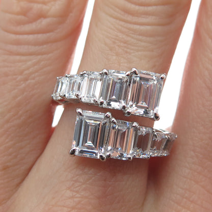 DSMK 925 Sterling Silver Emerald-Cut Shaped C Z Adjustable Ring Size 7.25