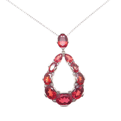 925 Sterling Silver Lab-Created Fire Sapphire & Real White Topaz Necklace 22"
