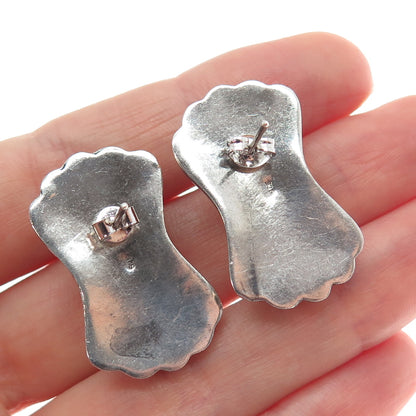 925 Sterling Silver Vintage Modernist Ribbed Bow Oxidized Earrings